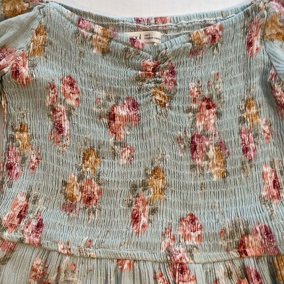 Becool Peasant Babydoll Smocked Mini Dress Puff Sleeves Spring Easter Floral S - Picture 10 of 16